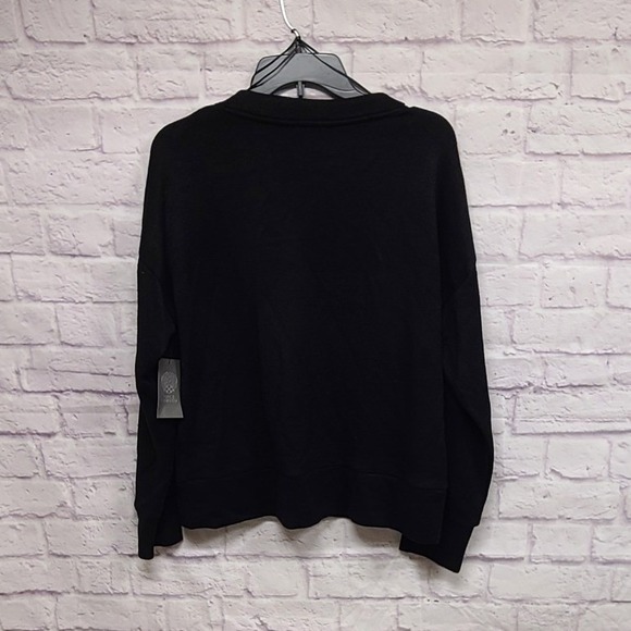 Vince Camuto Velour Crush V Neck Pullover Sweatshirt Rich Black Women's L - Picture 6 of 8